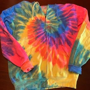Neon tie dye front zip hoodie